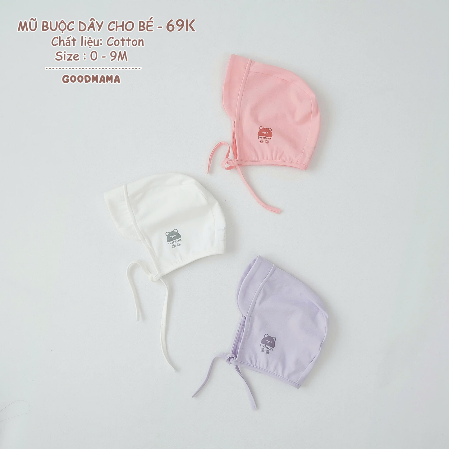 Mũ Buộc Dây Cho Bé Goodmama Chất Liệu Cotton