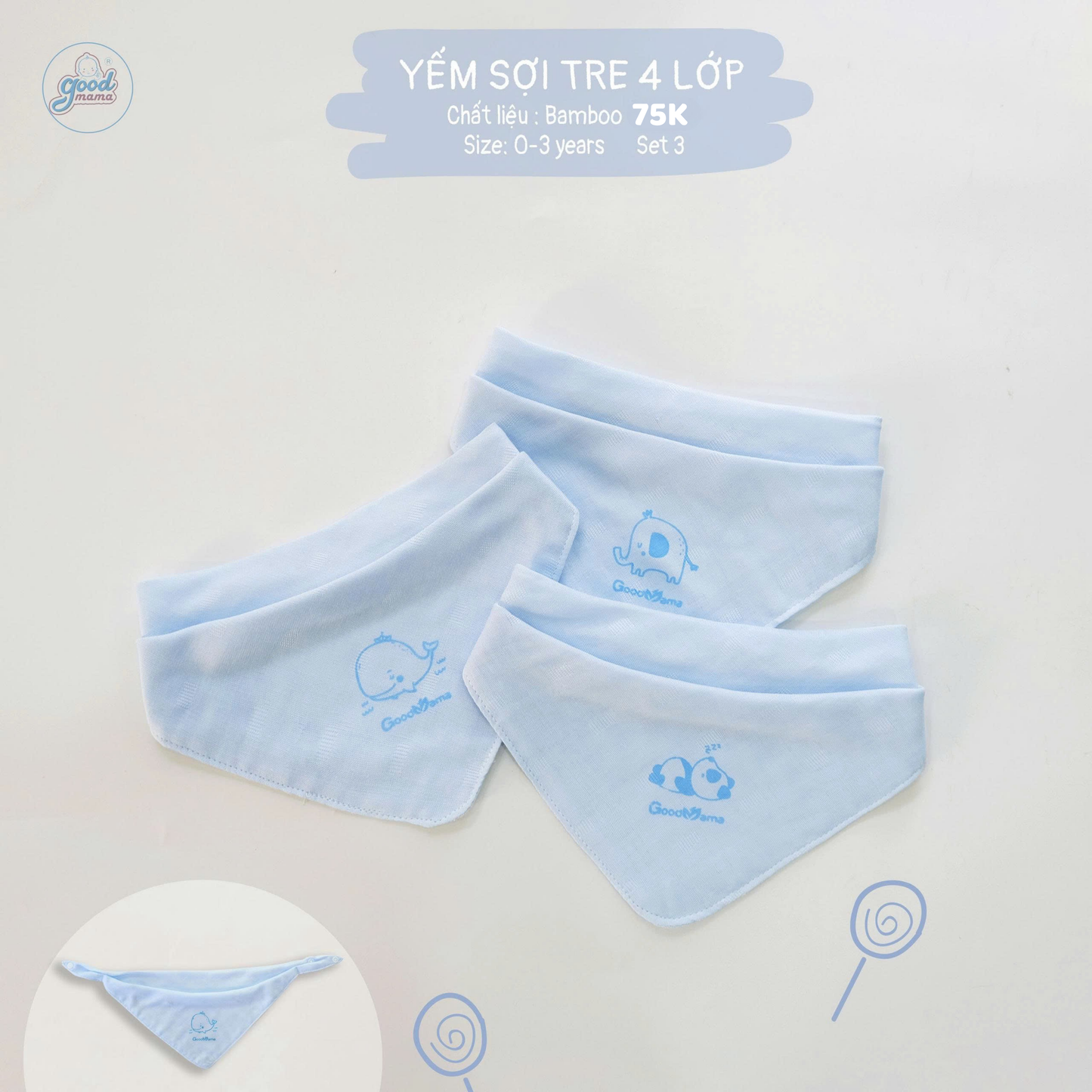 SET 3 khăn yếm sợi tre 4 lớp