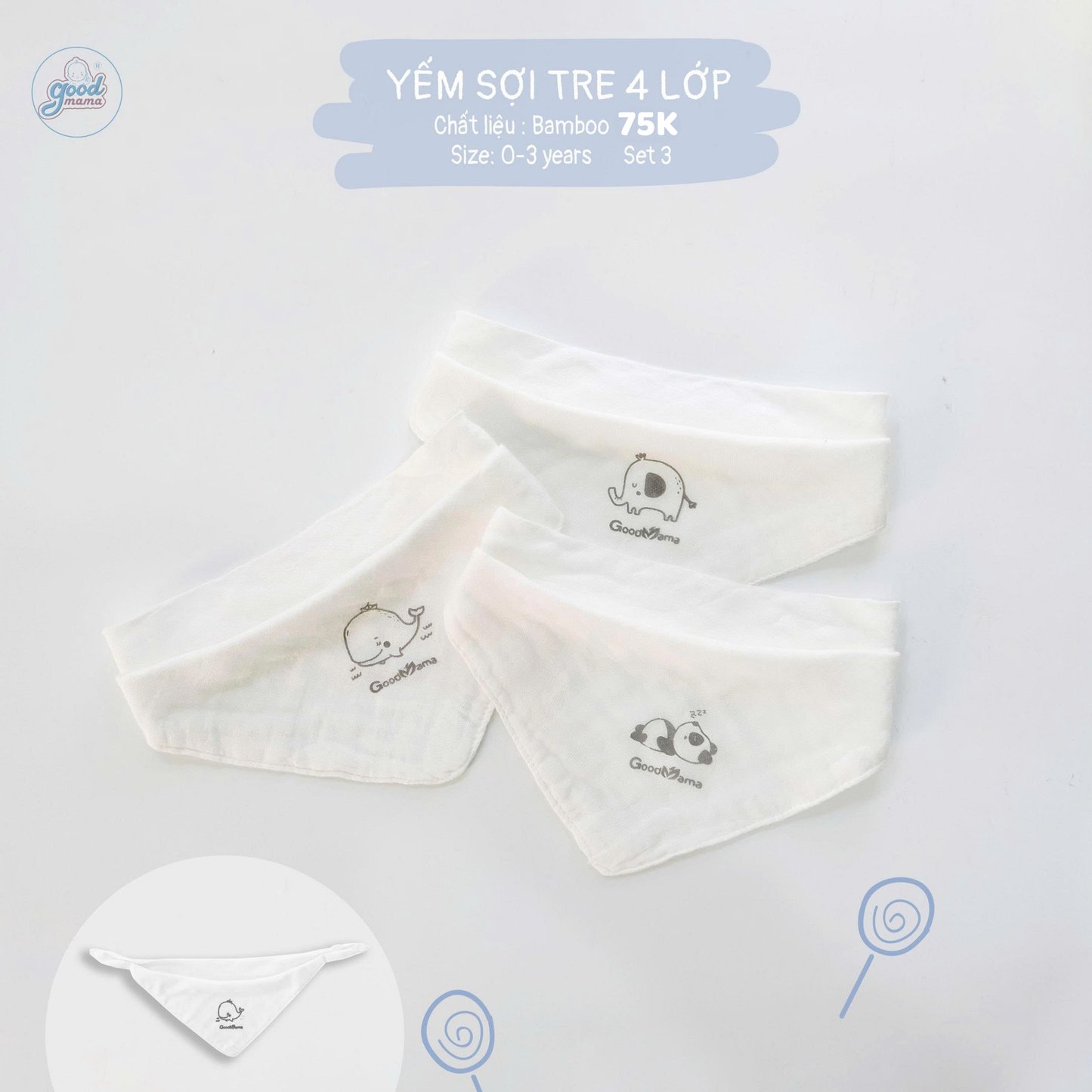 SET 3 khăn yếm sợi tre 4 lớp