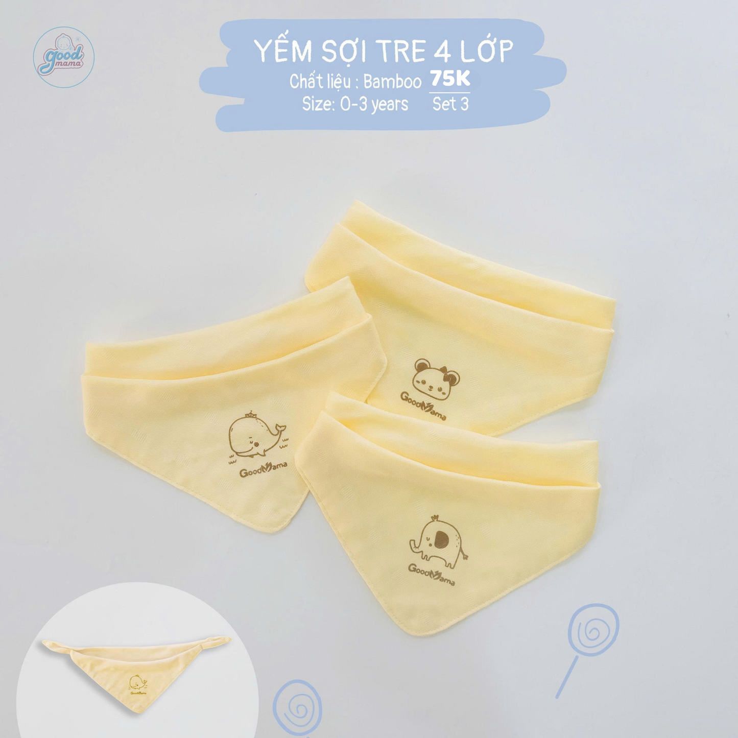 SET 3 khăn yếm sợi tre 4 lớp