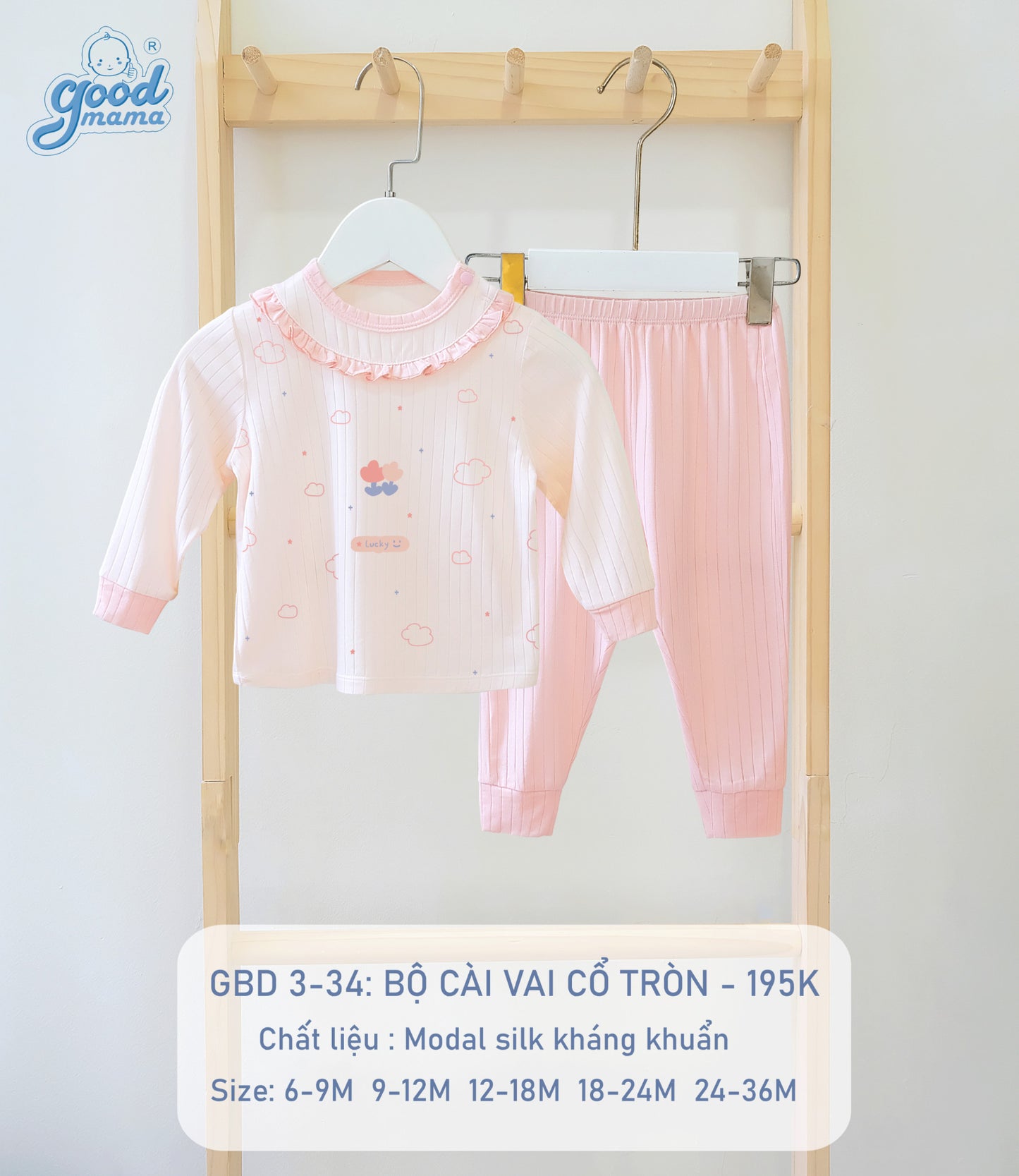 GBD3-34 Bộ Cài Vai Cổ Tròn Goodmama Chất Liệu Modal Silk Kháng Khuẩn