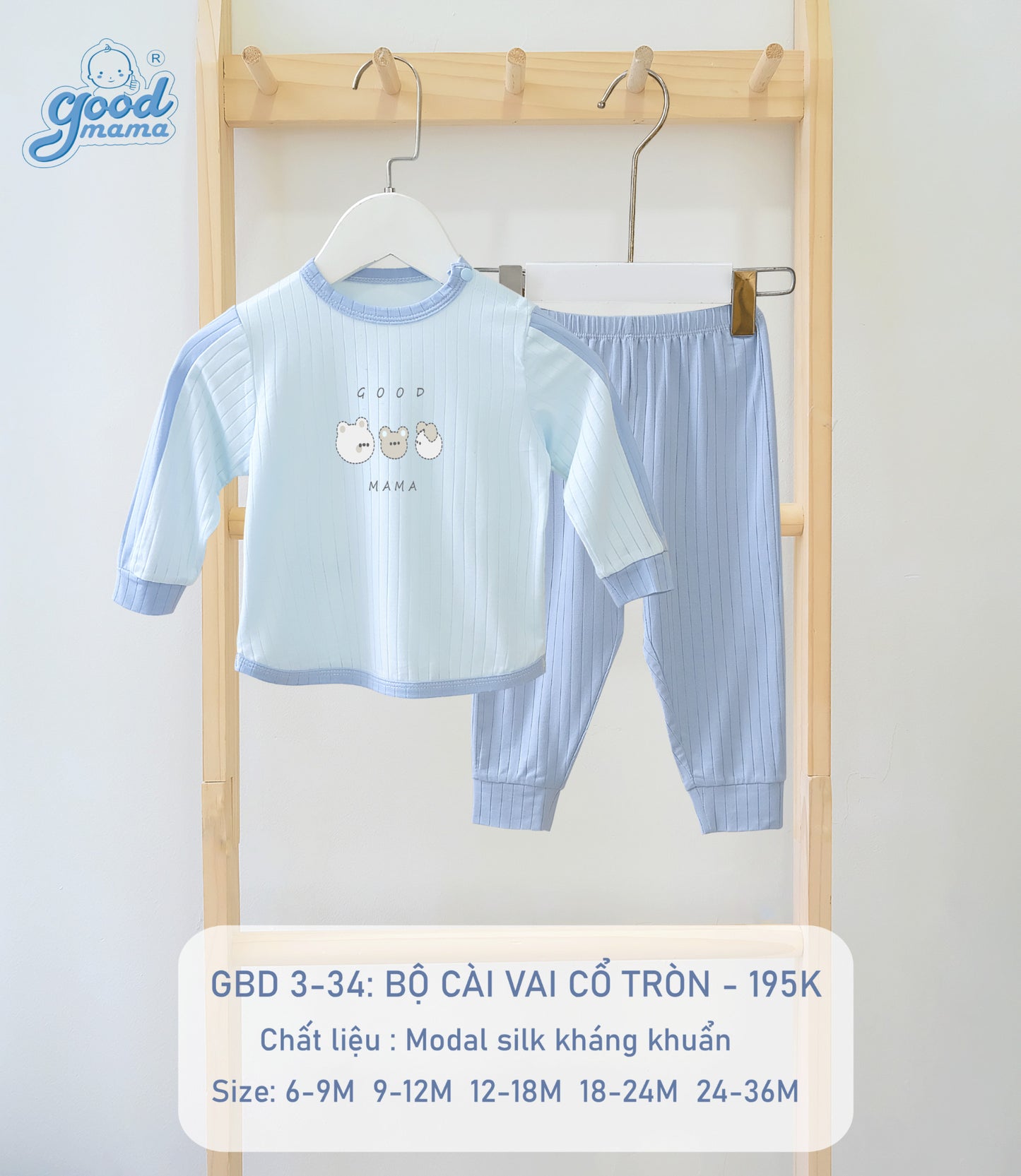 GBD3-34 Bộ Cài Vai Cổ Tròn Goodmama Chất Liệu Modal Silk Kháng Khuẩn