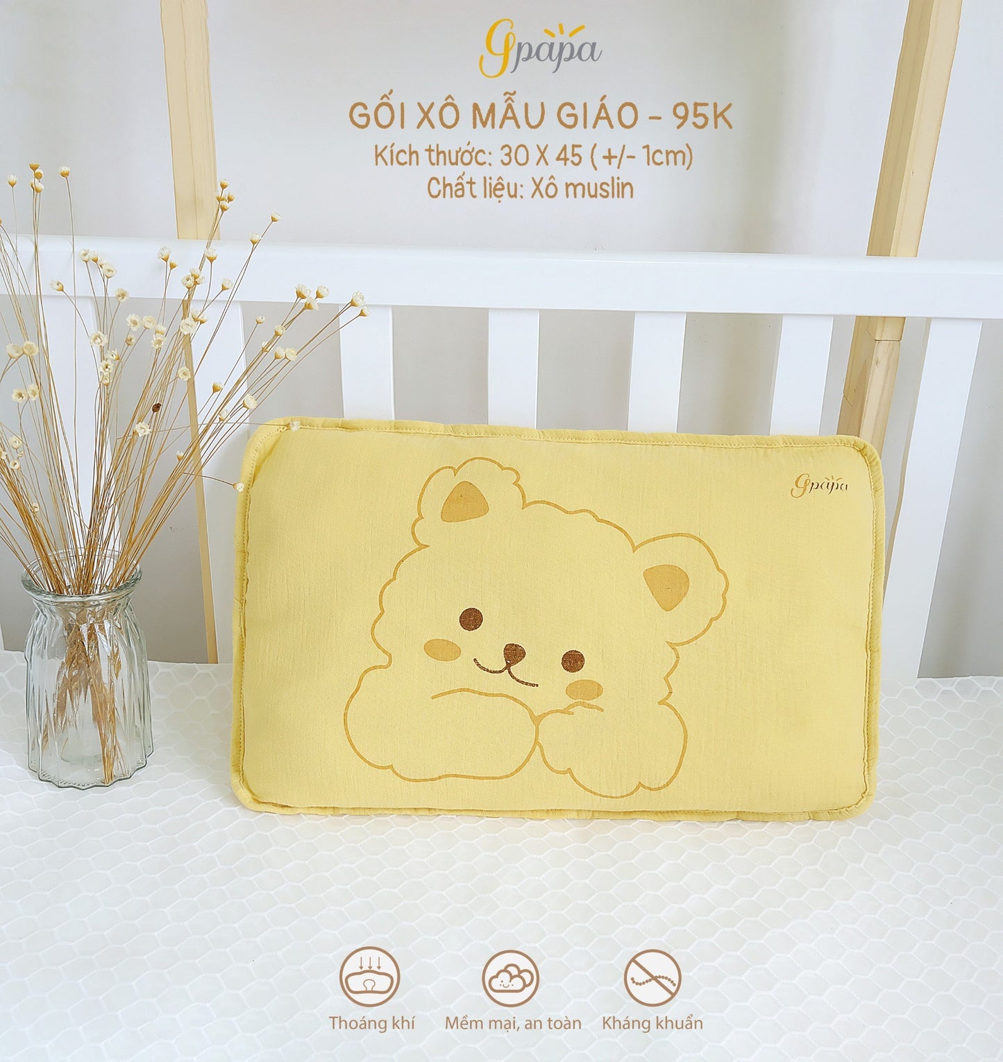 Gối Xô Mẫu Giáo Chất Liệu Xô Muslin Cao Cấp Cho Bé Học Mẫu Giáo