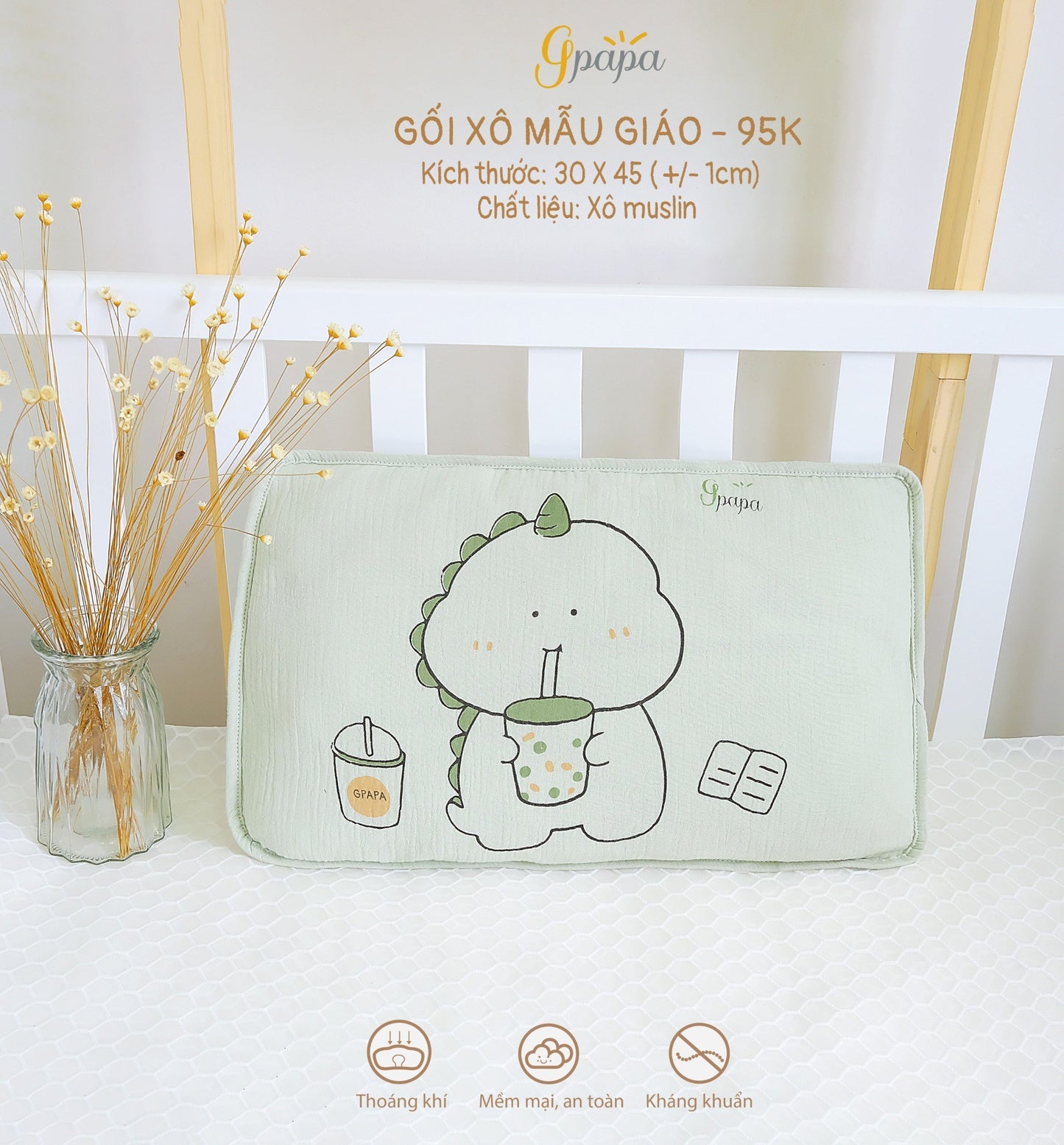 Gối Xô Mẫu Giáo Chất Liệu Xô Muslin Cao Cấp Cho Bé Học Mẫu Giáo