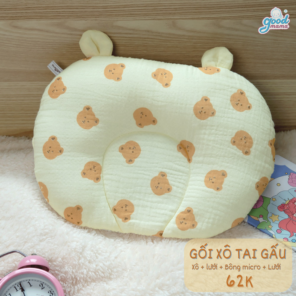 Gối Xô Tai Gấu Cho Bé Goodmama Cấu Tạo 4 Lớp Kích Thước 22*30cm