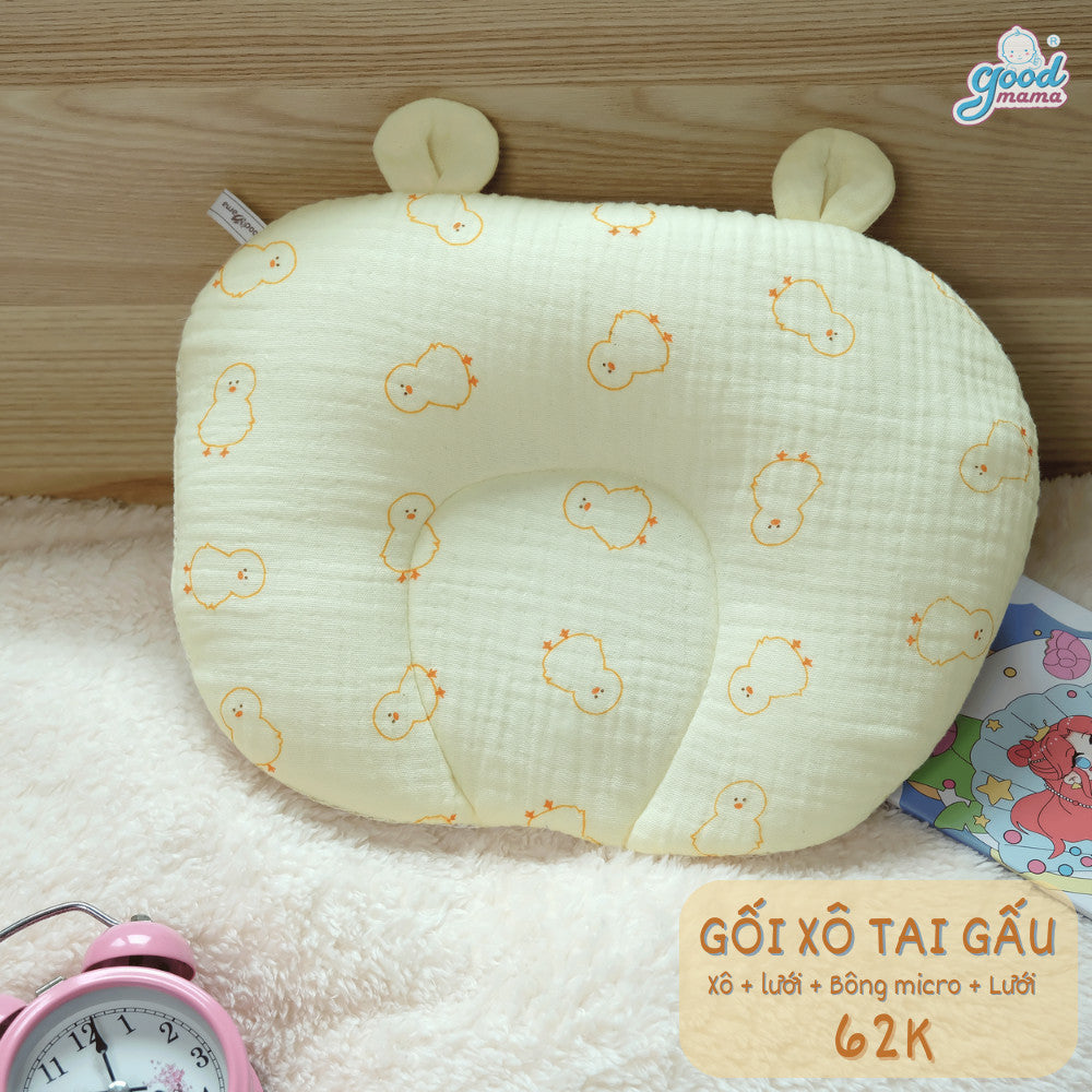 Gối Xô Tai Gấu Cho Bé Goodmama Cấu Tạo 4 Lớp Kích Thước 22*30cm