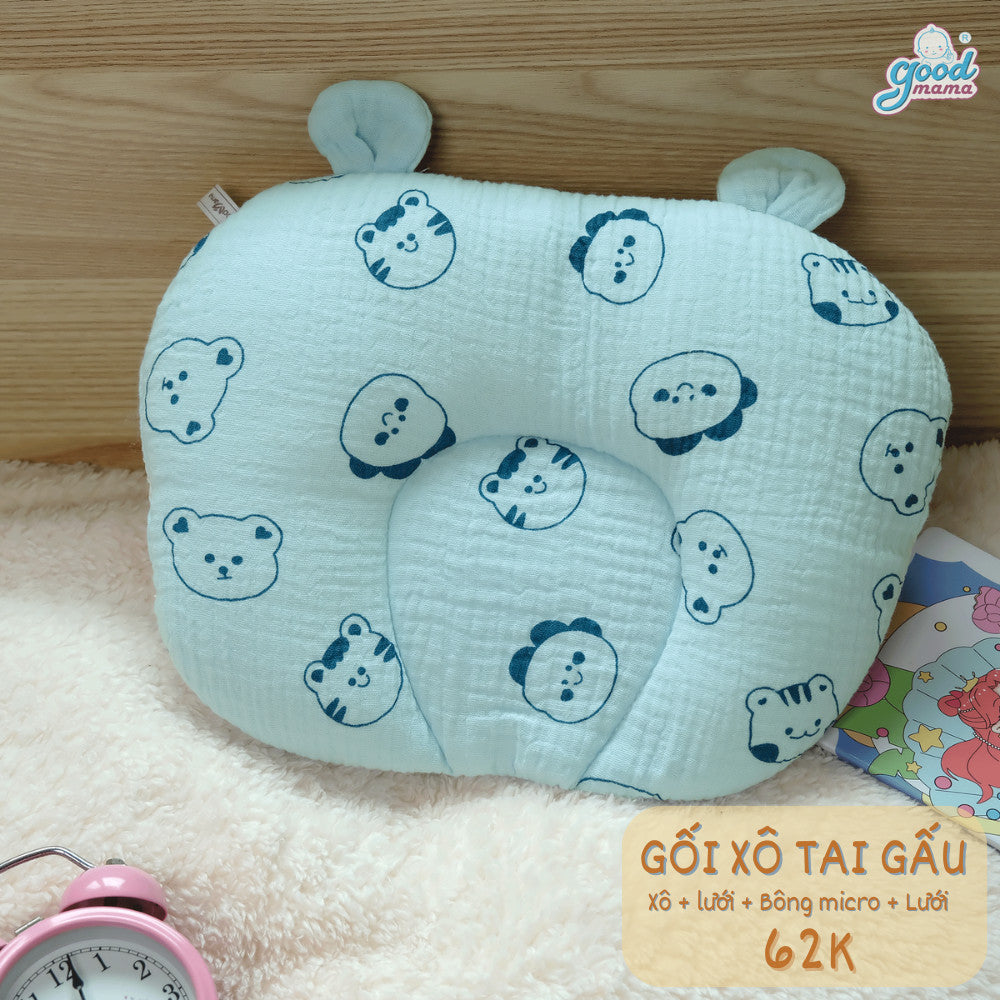 Gối Xô Tai Gấu Cho Bé Goodmama Cấu Tạo 4 Lớp Kích Thước 22*30cm