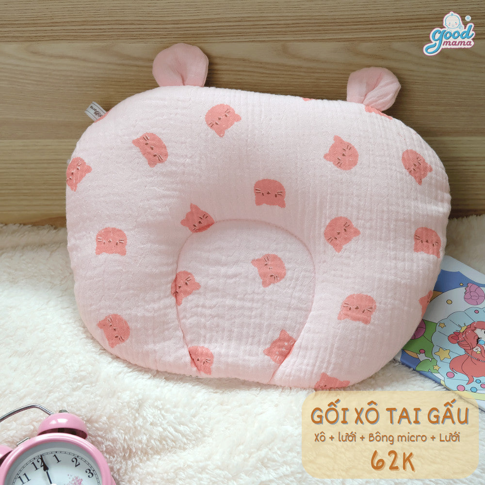 Gối Xô Tai Gấu Cho Bé Goodmama Cấu Tạo 4 Lớp Kích Thước 22*30cm