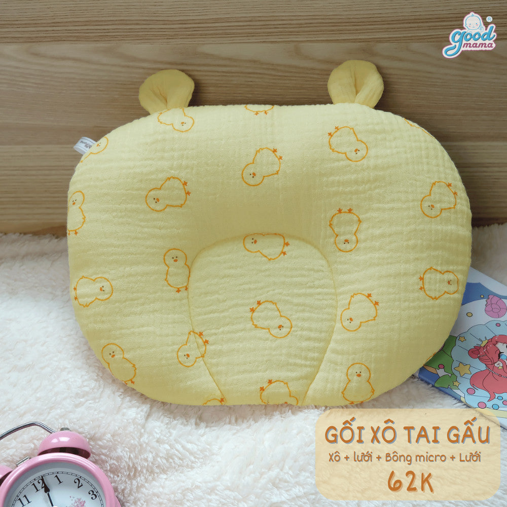 Gối Xô Tai Gấu Cho Bé Goodmama Cấu Tạo 4 Lớp Kích Thước 22*30cm