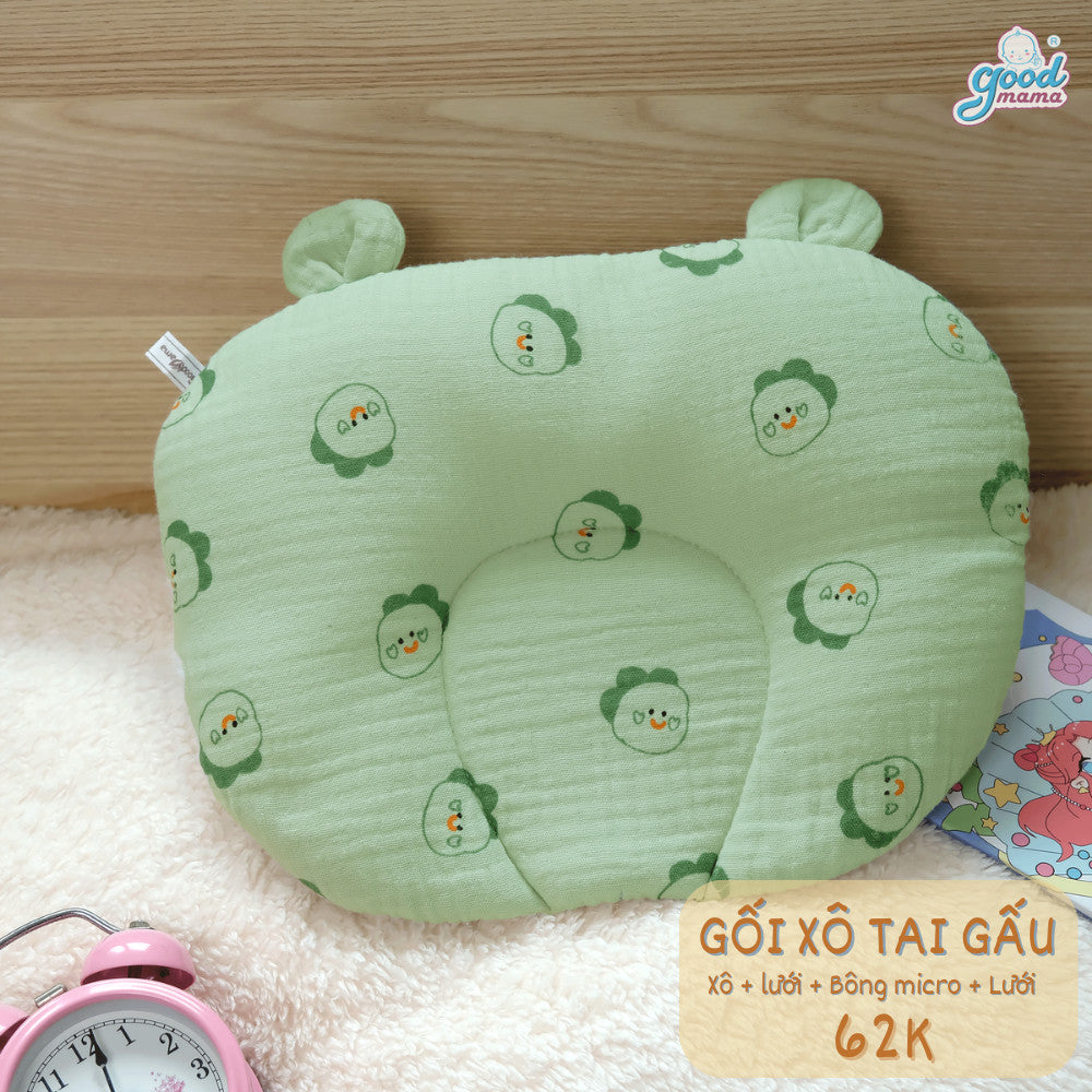 Gối Xô Tai Gấu Cho Bé Goodmama Cấu Tạo 4 Lớp Kích Thước 22*30cm