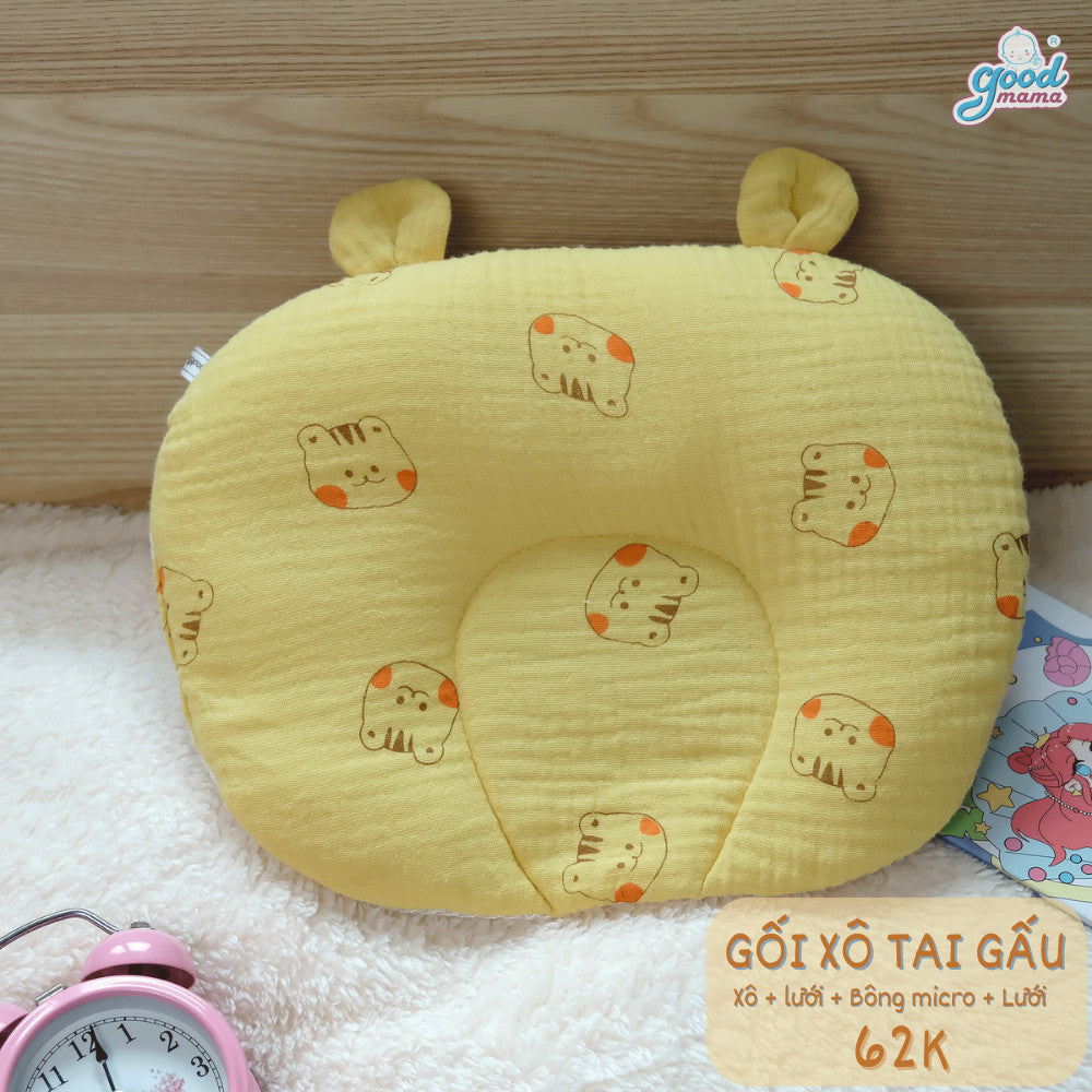 Gối Xô Tai Gấu Cho Bé Goodmama Cấu Tạo 4 Lớp Kích Thước 22*30cm