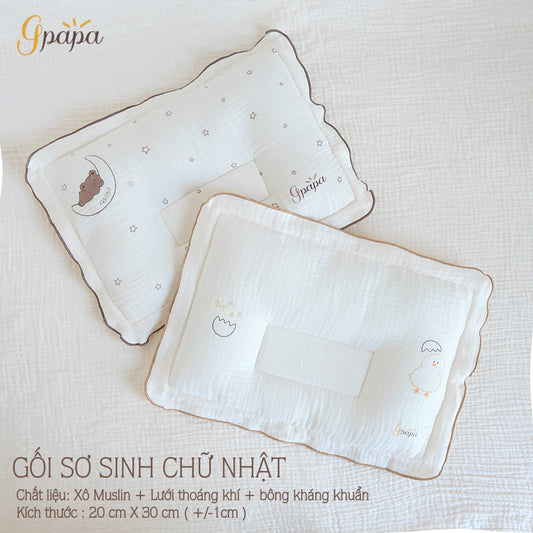 Gối Sơ Sinh Chữ Nhật Chất Liệu Xô Muslin cao Cấp Gpapa In Họa Tiết Xinh Xắn