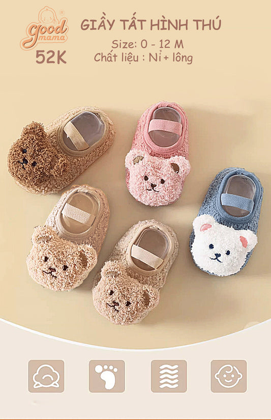 Giầy Tất Hình Thú cho bé dễ thương Goodmama, đế chống trượt chất liệu Nỉ, Lông