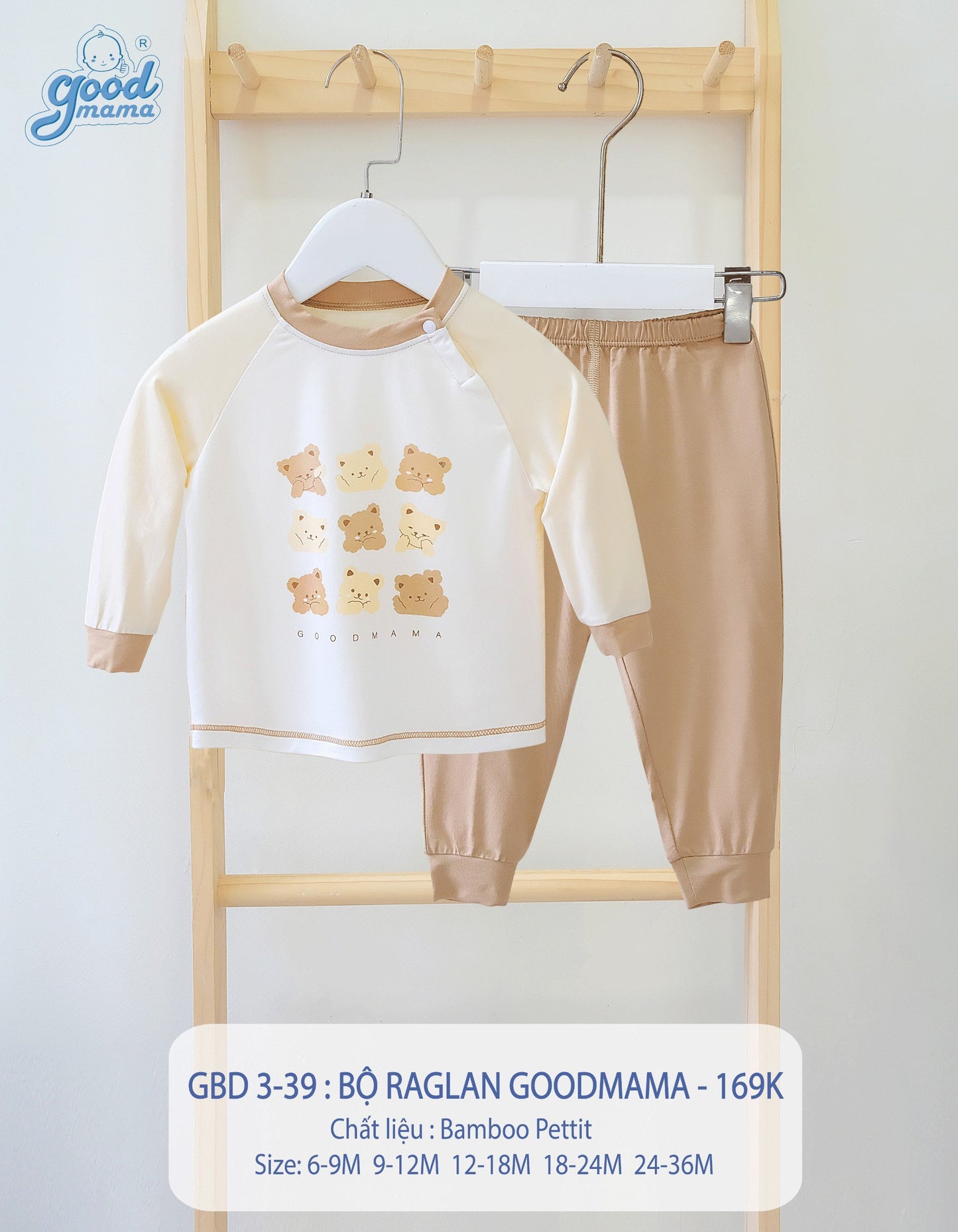 GBD3-39 Bộ Raglan Goodmama Chất Liệu Bamboo Pettit