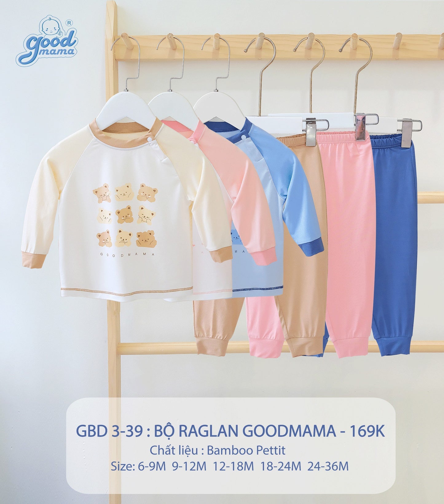 GBD3-39 Bộ Raglan Goodmama Chất Liệu Bamboo Pettit