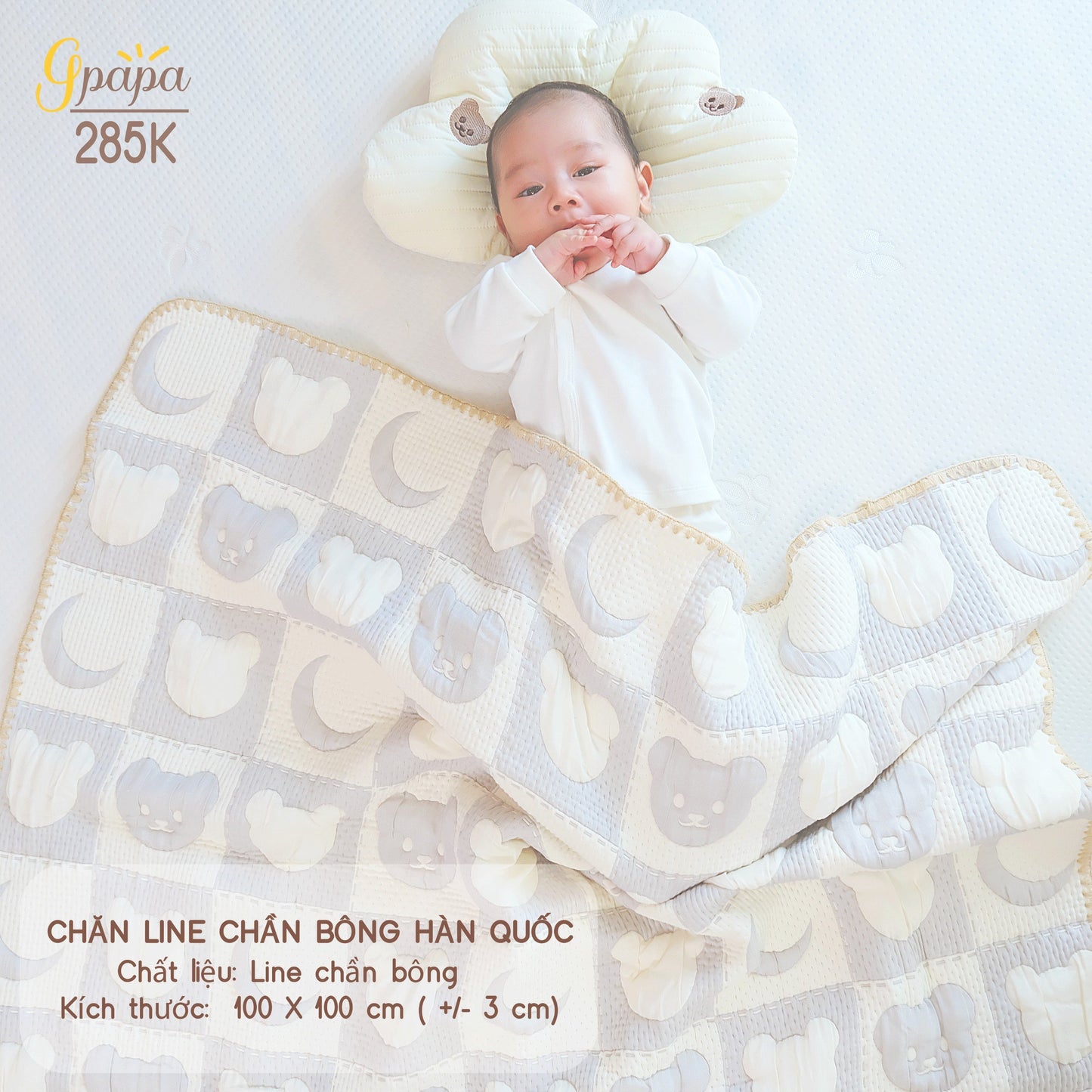 Chăn Line Chần Bông Hàn Quốc Gpapa giúp bé đi vào giấc ngủ một cách êm ái, mềm mại.