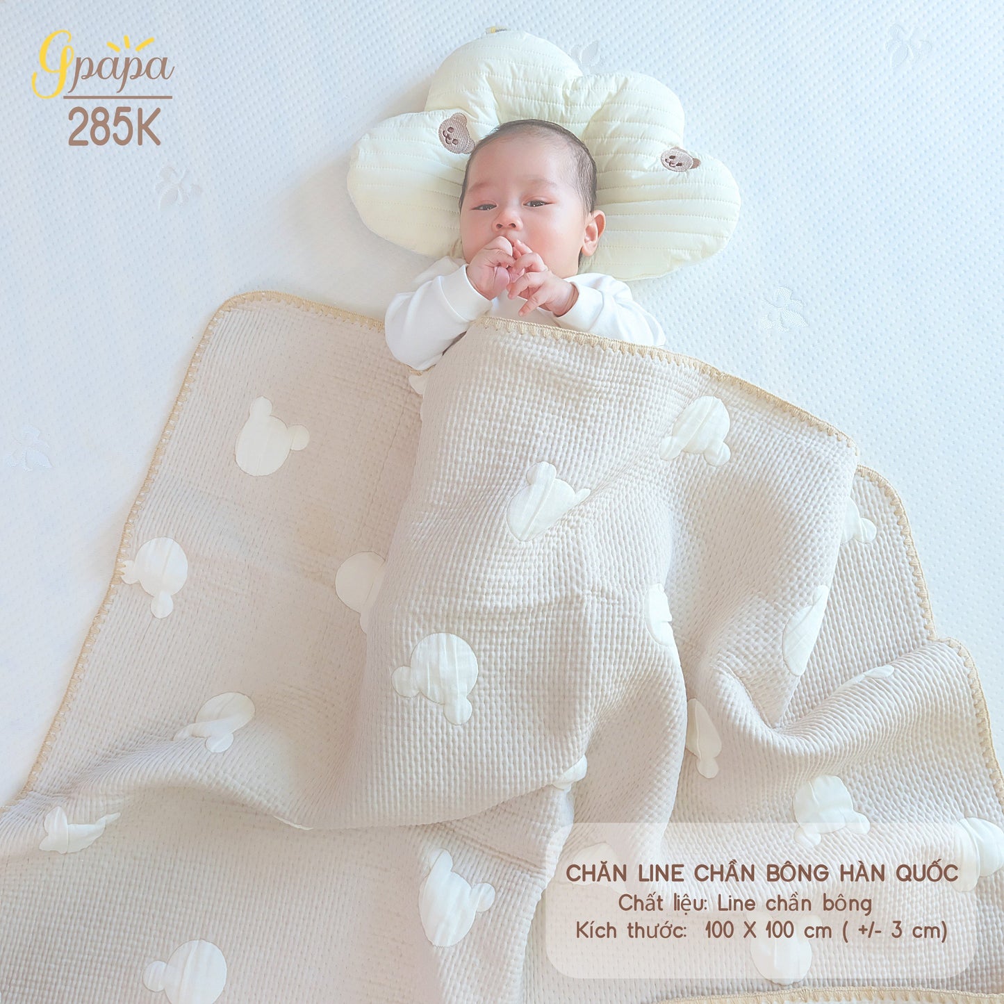 Chăn Line Chần Bông Hàn Quốc Gpapa giúp bé đi vào giấc ngủ một cách êm ái, mềm mại.