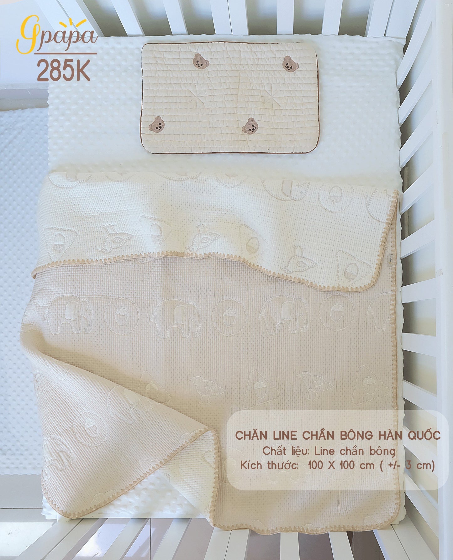 Chăn Line Chần Bông Hàn Quốc Gpapa giúp bé đi vào giấc ngủ một cách êm ái, mềm mại.