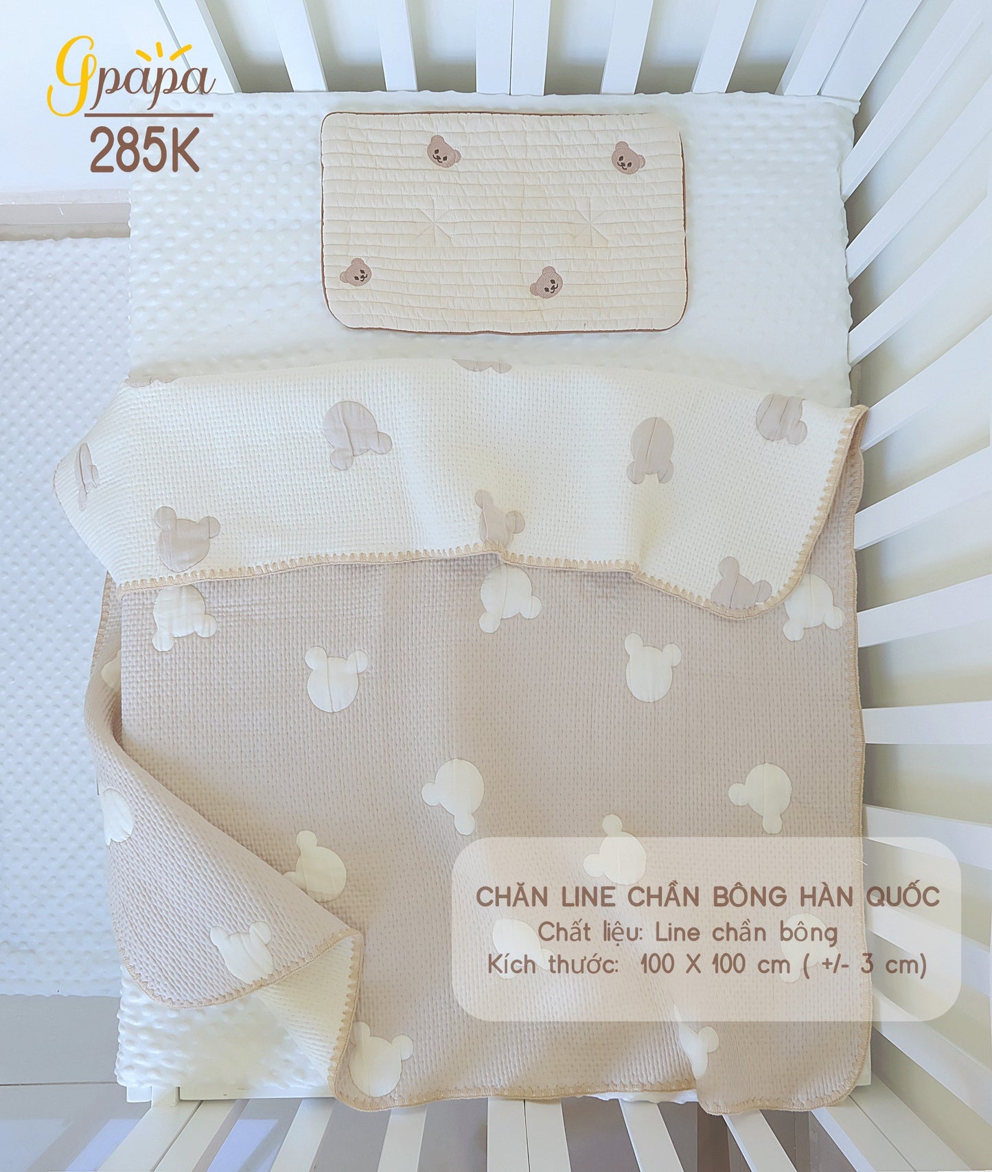 Chăn Line Chần Bông Hàn Quốc Gpapa giúp bé đi vào giấc ngủ một cách êm ái, mềm mại.