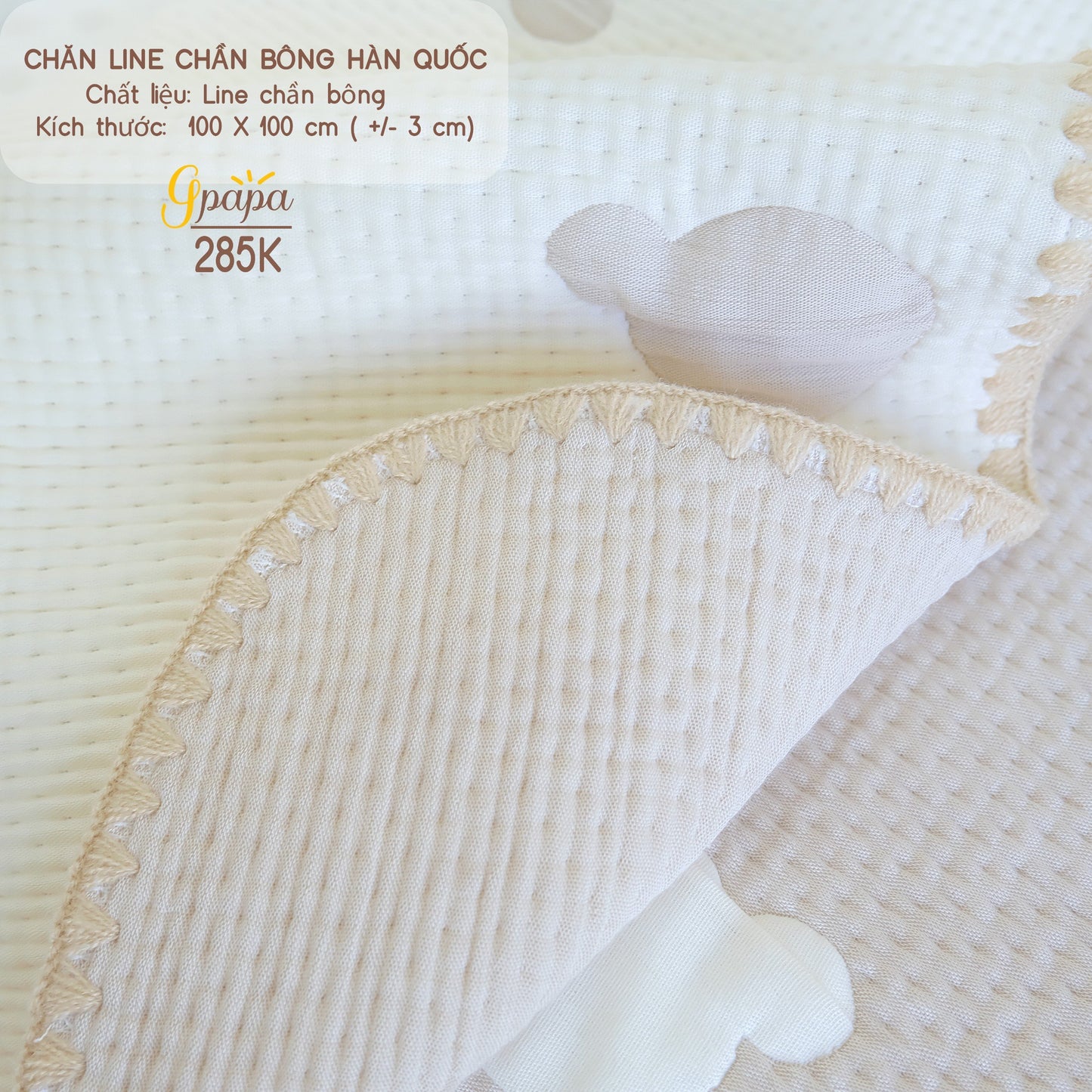 Chăn Line Chần Bông Hàn Quốc Gpapa giúp bé đi vào giấc ngủ một cách êm ái, mềm mại.