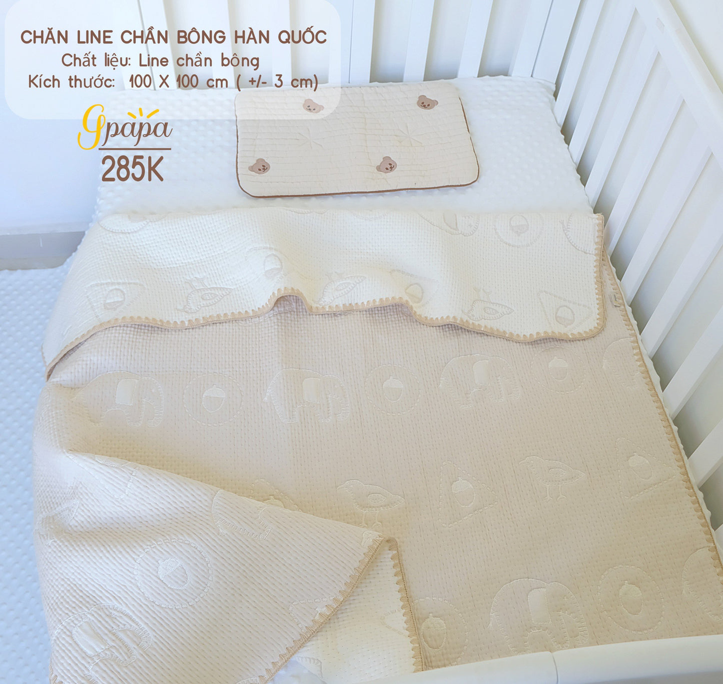 Chăn Line Chần Bông Hàn Quốc Gpapa giúp bé đi vào giấc ngủ một cách êm ái, mềm mại.
