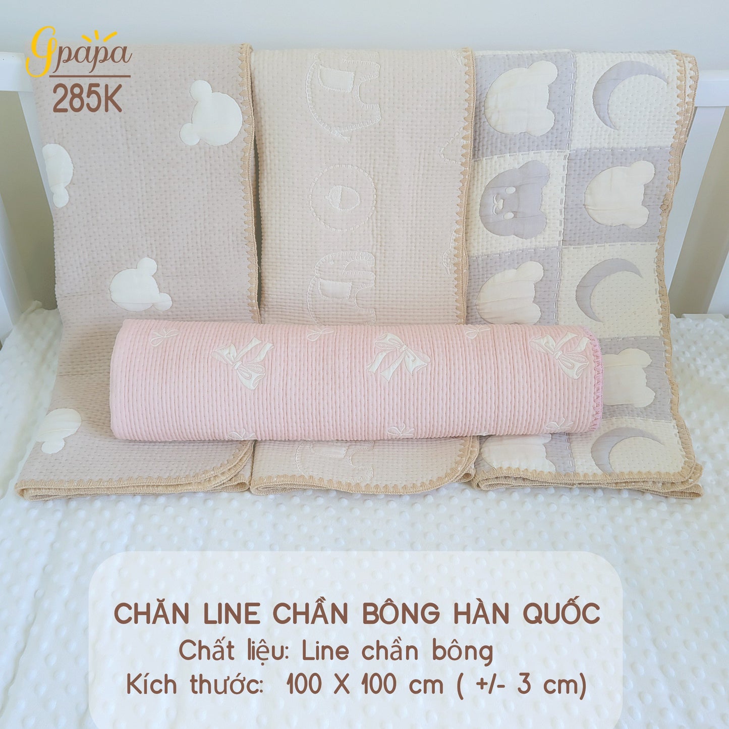 Chăn Line Chần Bông Hàn Quốc Gpapa giúp bé đi vào giấc ngủ một cách êm ái, mềm mại.
