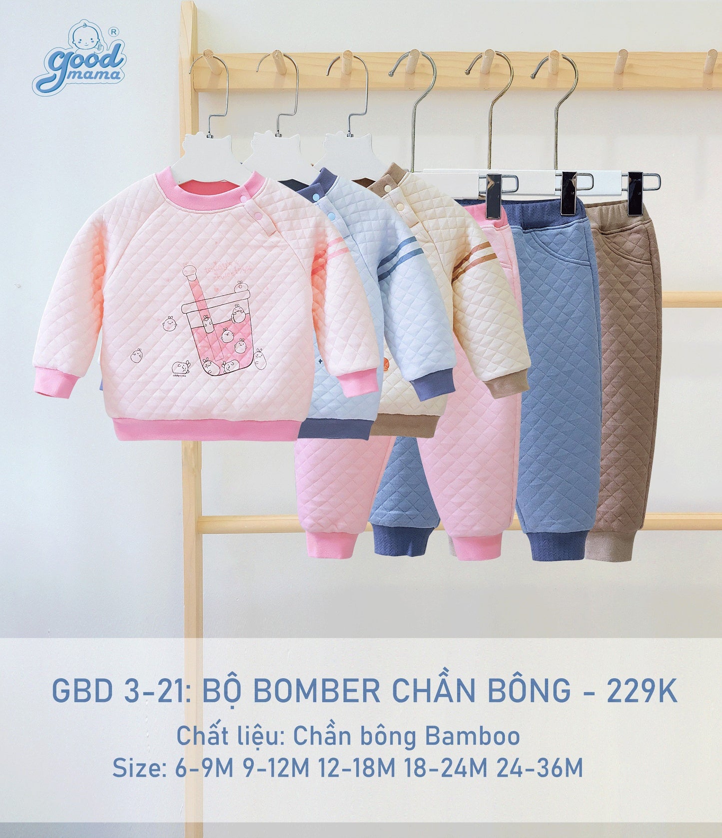 GBD3-21 Bộ Bomber Chần Bông Goodmama Chất Liệu Chần Bông Bamboo
