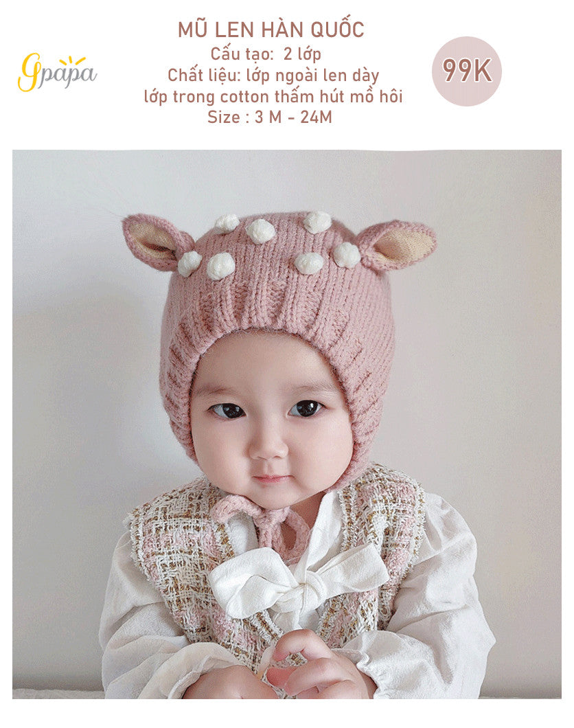 Mũ Len Hàn Quốc Gpapa Cấu Tạo 2 Lớp Chất Liệu Lớp Ngoài Len Dày, Lớp Trong Thấm Hút Mồ