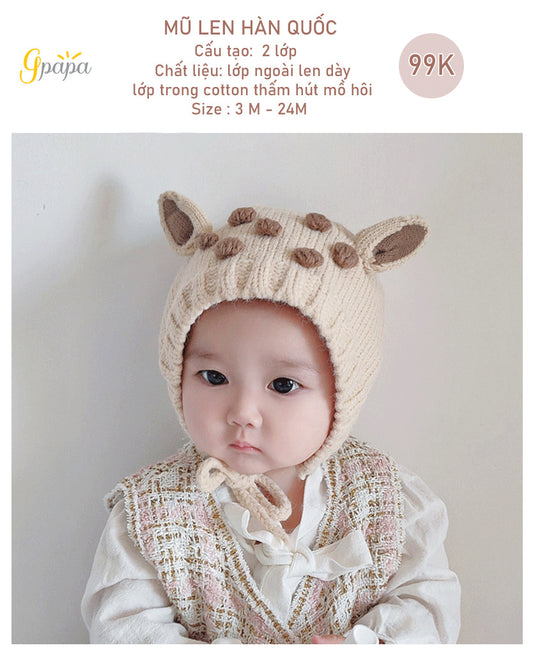 Mũ Len Hàn Quốc Gpapa Cấu Tạo 2 Lớp Chất Liệu Lớp Ngoài Len Dày, Lớp Trong Thấm Hút Mồ