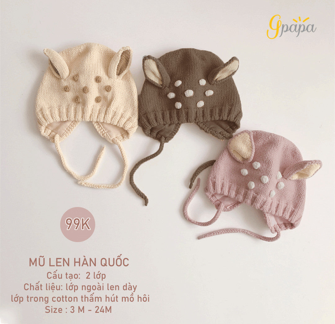 Mũ Len Hàn Quốc Gpapa Cấu Tạo 2 Lớp Chất Liệu Lớp Ngoài Len Dày, Lớp Trong Thấm Hút Mồ