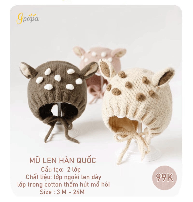 Mũ Len Hàn Quốc Gpapa Cấu Tạo 2 Lớp Chất Liệu Lớp Ngoài Len Dày, Lớp Trong Thấm Hút Mồ