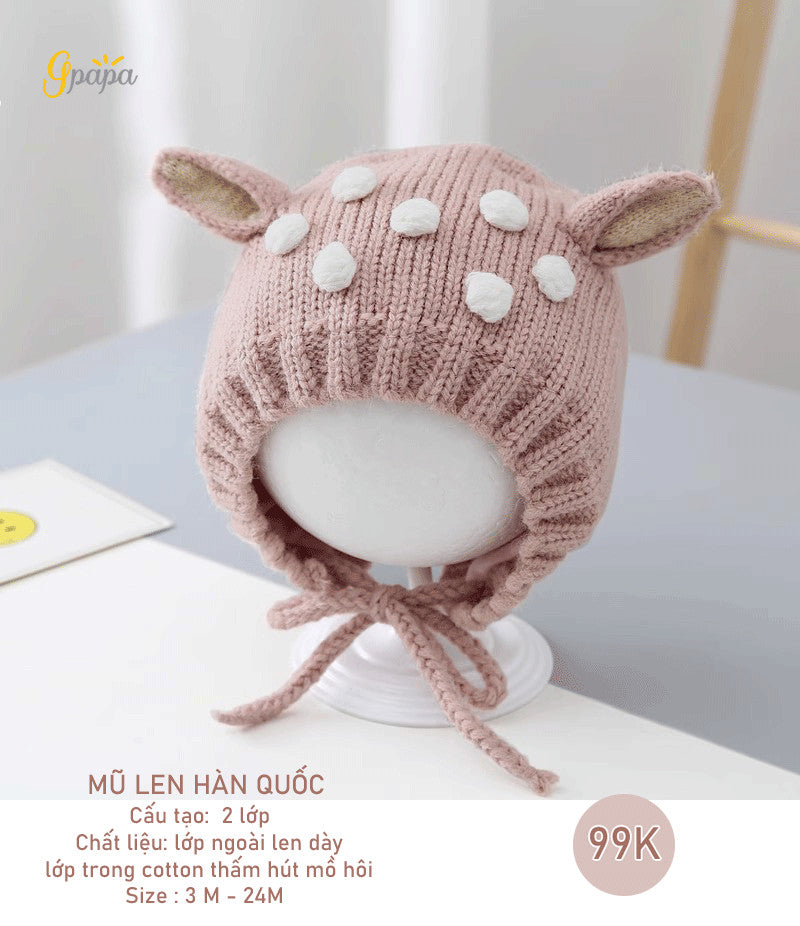Mũ Len Hàn Quốc Gpapa Cấu Tạo 2 Lớp Chất Liệu Lớp Ngoài Len Dày, Lớp Trong Thấm Hút Mồ