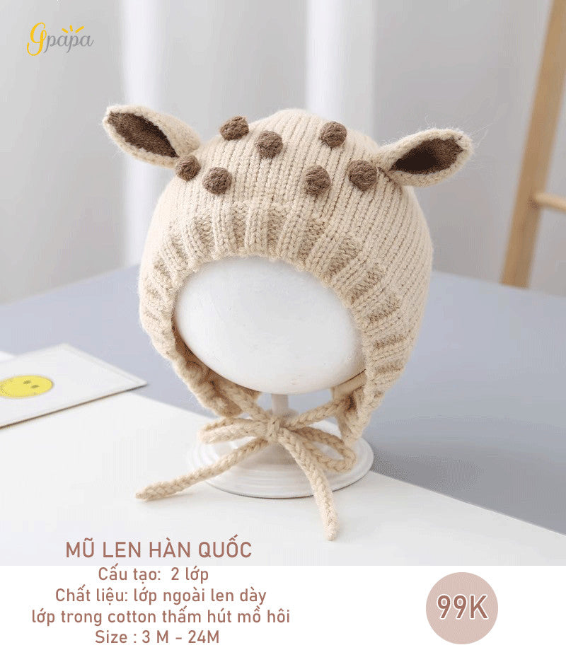 Mũ Len Hàn Quốc Gpapa Cấu Tạo 2 Lớp Chất Liệu Lớp Ngoài Len Dày, Lớp Trong Thấm Hút Mồ