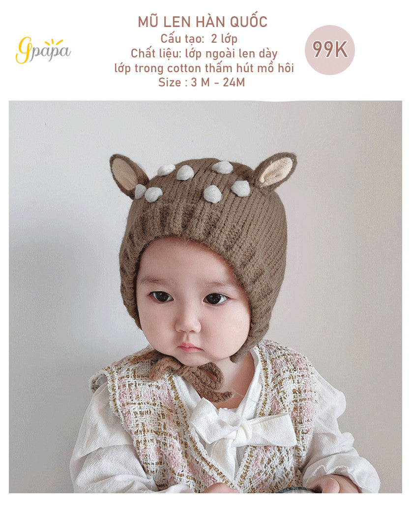 Mũ Len Hàn Quốc Gpapa Cấu Tạo 2 Lớp Chất Liệu Lớp Ngoài Len Dày, Lớp Trong Thấm Hút Mồ