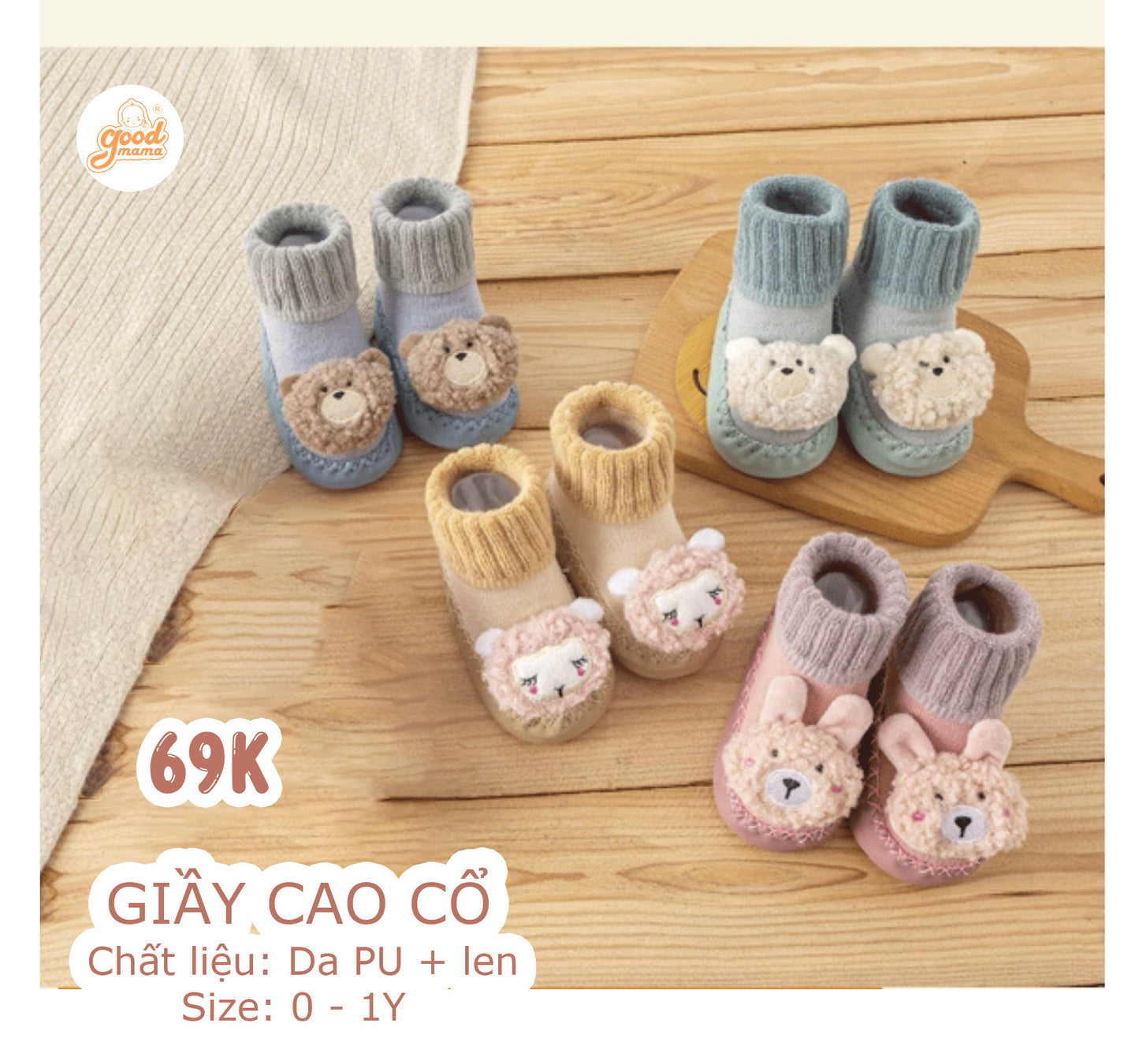 Giầy Cao Cổ Goodmama Chất Liệu Da PU+Len