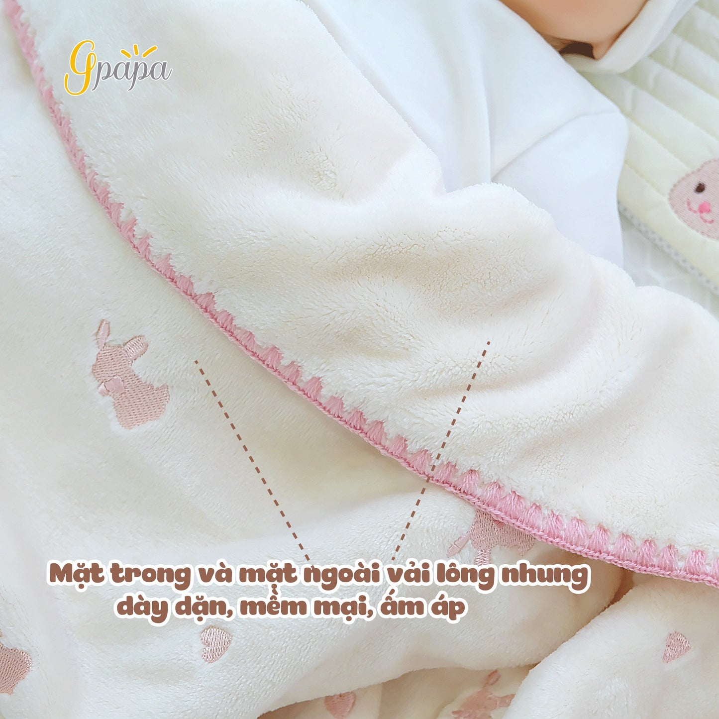 Chăn Lông Nhung Thêu Hàn Quốc Họa Tiết Siêu Xinh Siêu Mềm Mịn Cho Bé Gpapa