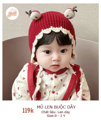 Mũ Len Buộc Dây Chất Liệu Len Dày Dành Cho Bé Gái 0-2Y