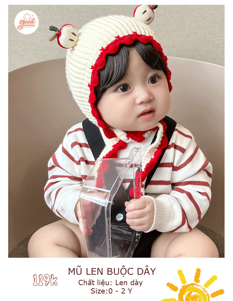 Mũ Len Buộc Dây Chất Liệu Len Dày Dành Cho Bé Gái 0-2Y