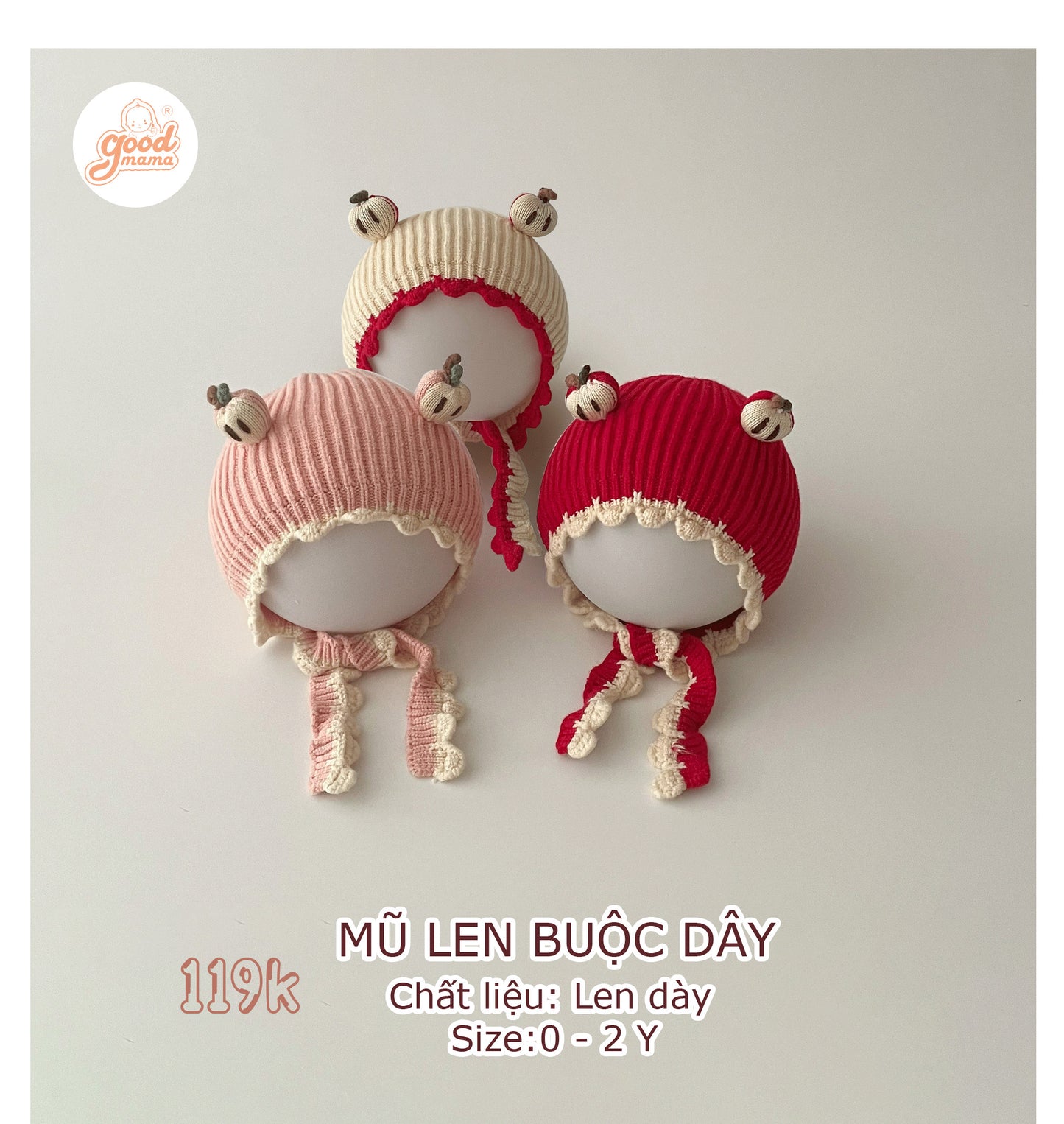 Mũ Len Buộc Dây Chất Liệu Len Dày Dành Cho Bé Gái 0-2Y