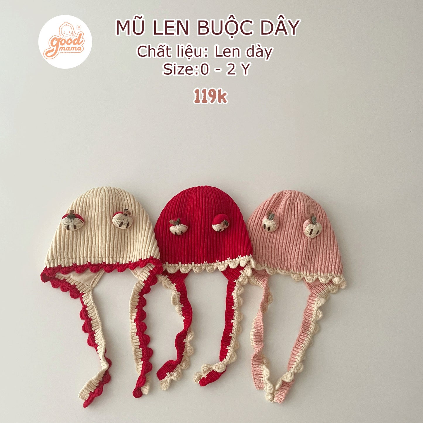 Mũ Len Buộc Dây Chất Liệu Len Dày Dành Cho Bé Gái 0-2Y