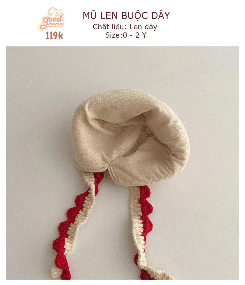Mũ Len Buộc Dây Chất Liệu Len Dày Dành Cho Bé Gái 0-2Y