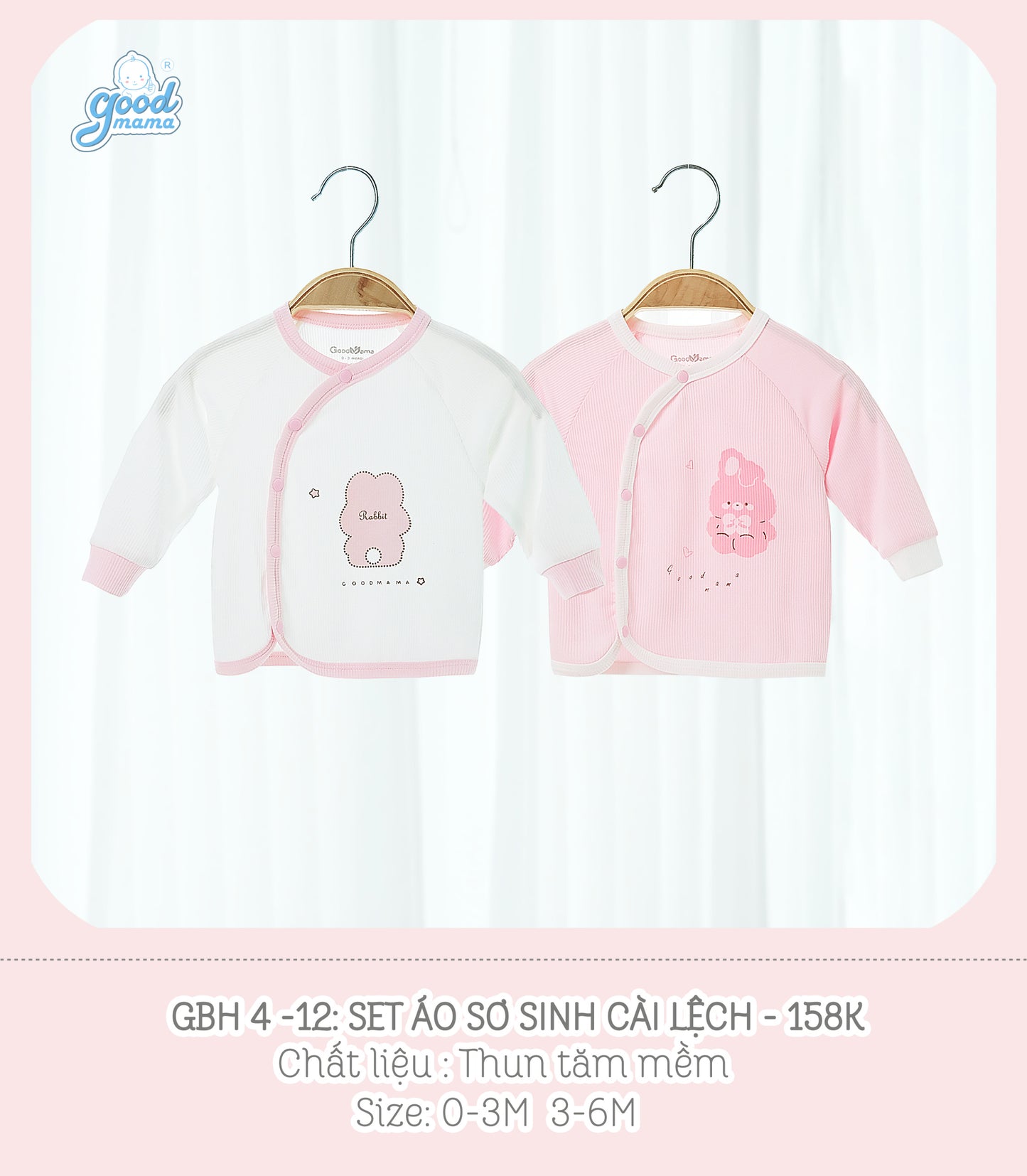 GBH4-12 Set Áo Sơ Sinh Cài Lệch Goodmama Chất Liệu Thun Tăm Mềm