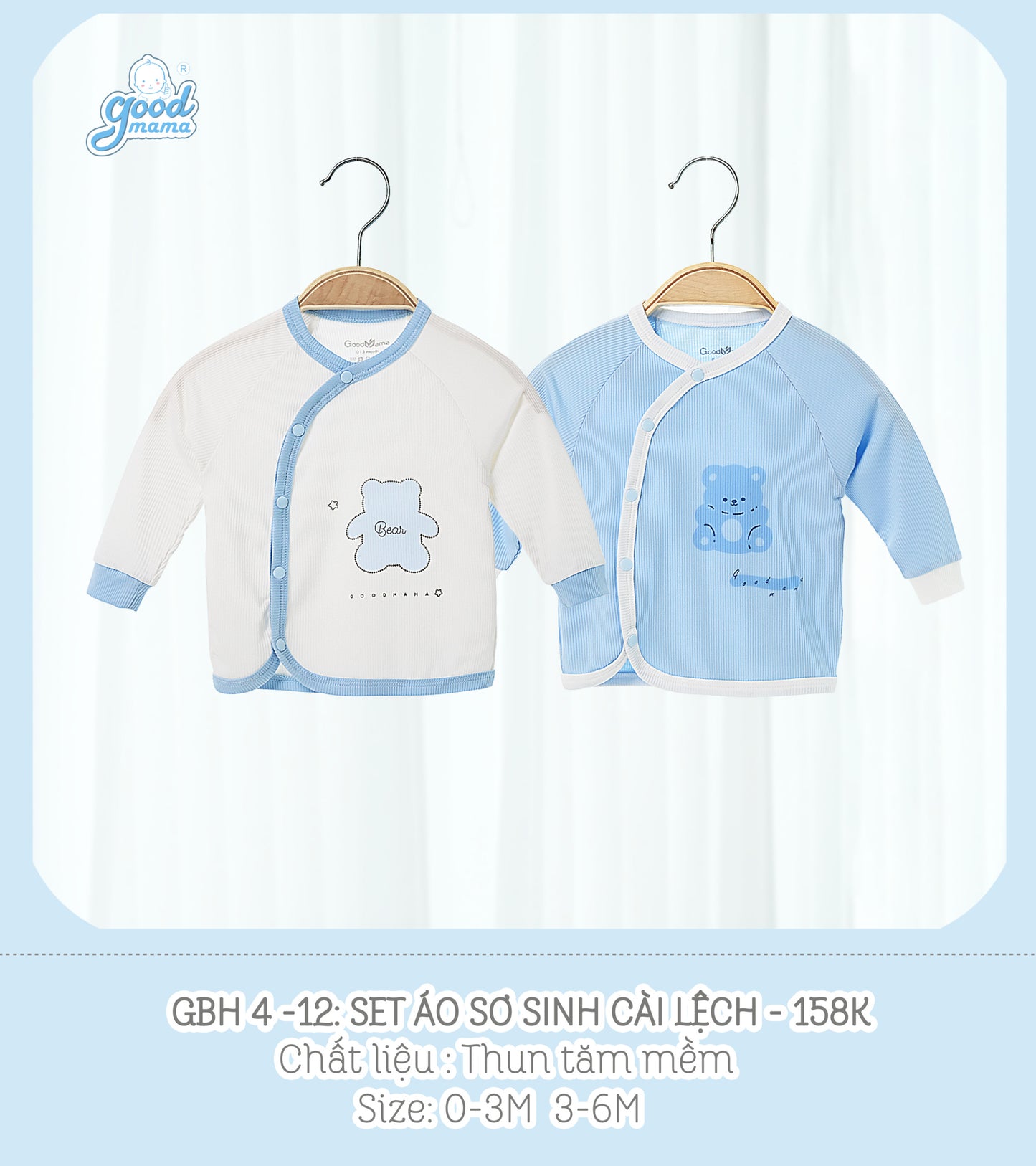GBH4-12 Set Áo Sơ Sinh Cài Lệch Goodmama Chất Liệu Thun Tăm Mềm