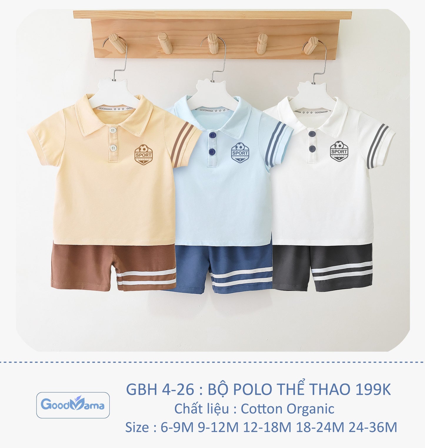 GBH4-26 Bộ Polo Thể Thao Goodmama Chất Liệu Cotton Organic