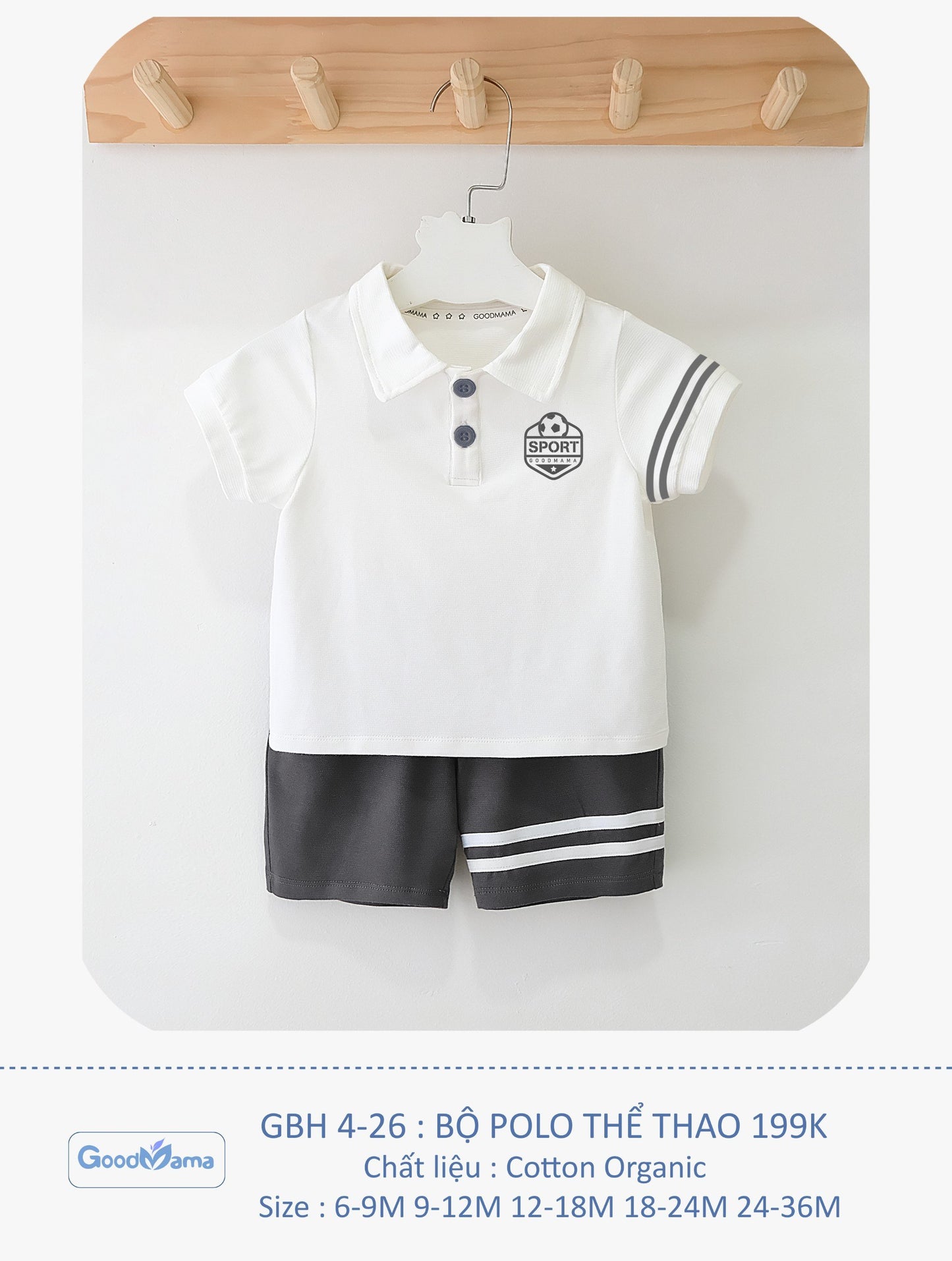 GBH4-26 Bộ Polo Thể Thao Goodmama Chất Liệu Cotton Organic