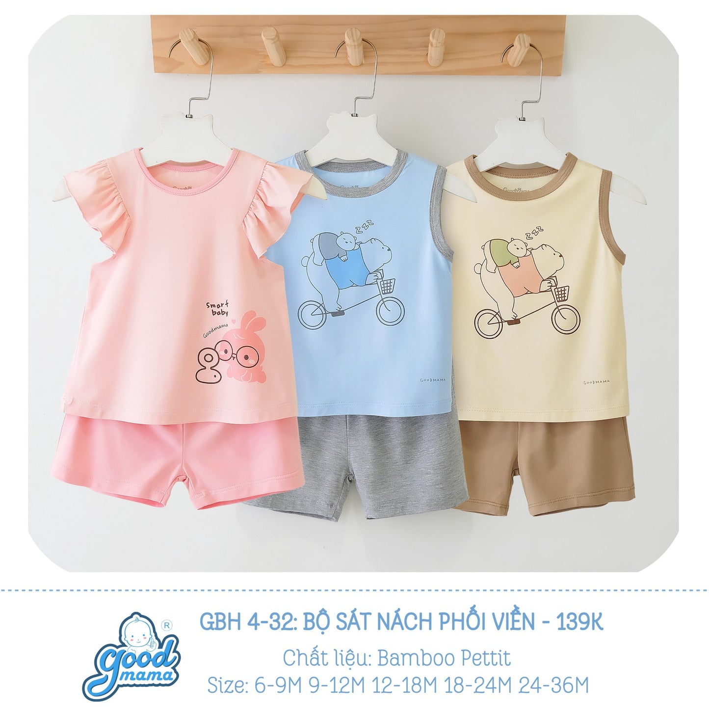 GBH4-32 Bộ Sát Nách Phối Viền Goodmama Chất Liệu Bamboo Pettit
