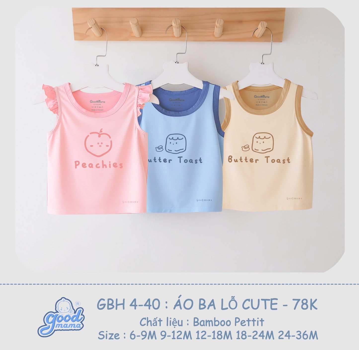 GBH4-40 Áo Ba Lỗ Cute Goodmama Chất Liệu Bamboo Pettit