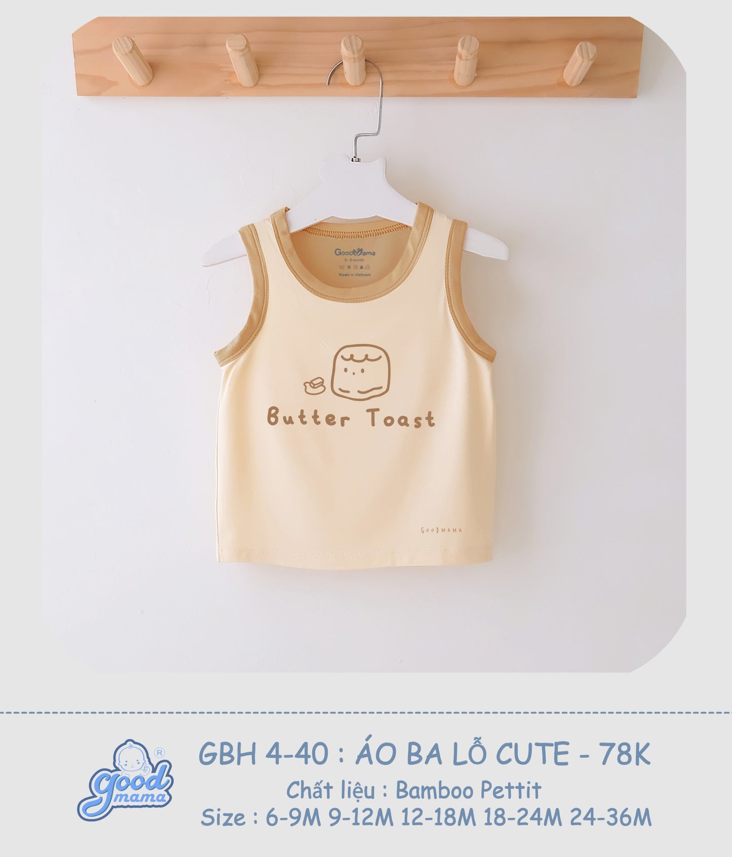 GBH4-40 Áo Ba Lỗ Cute Goodmama Chất Liệu Bamboo Pettit