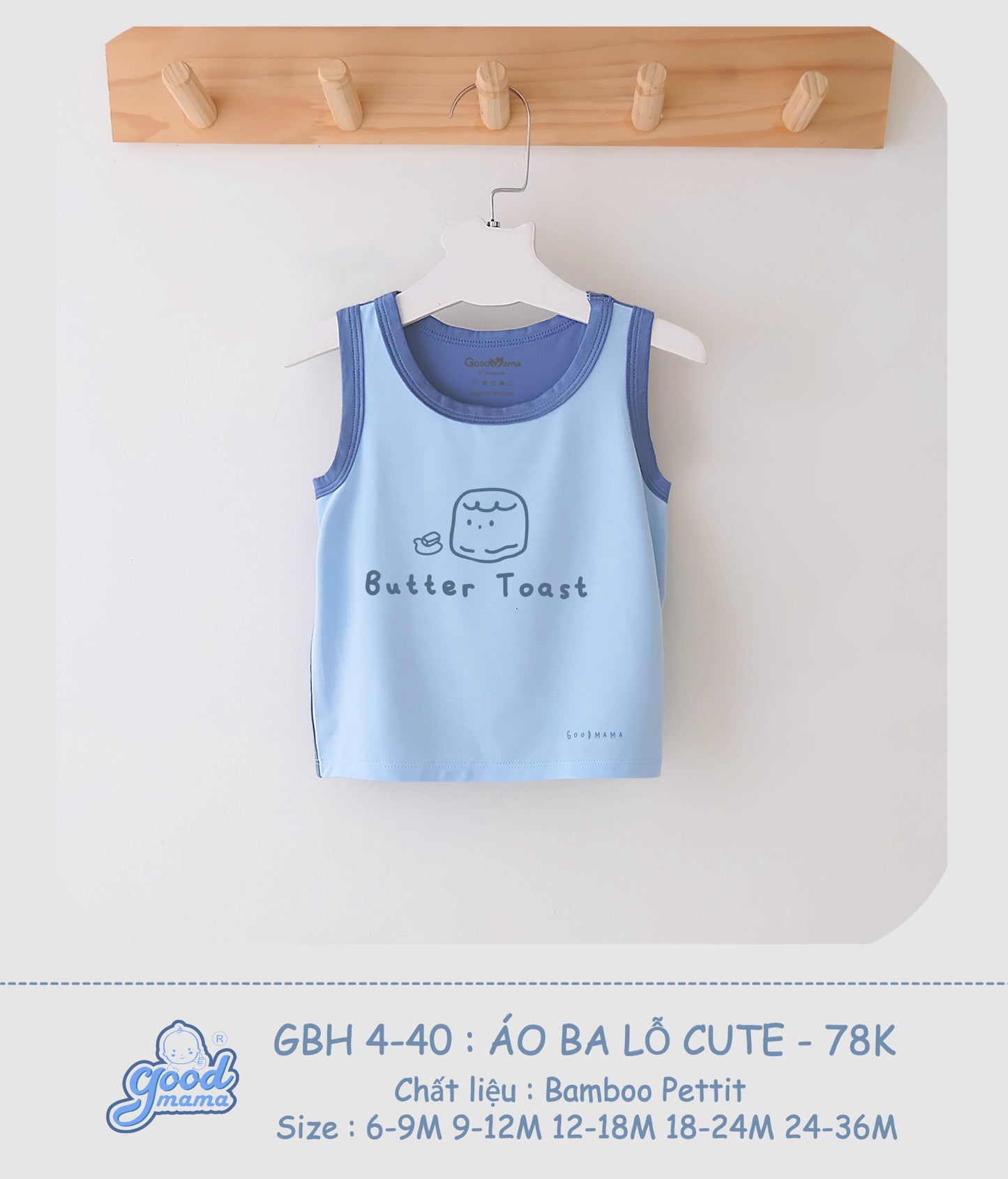 GBH4-40 Áo Ba Lỗ Cute Goodmama Chất Liệu Bamboo Pettit