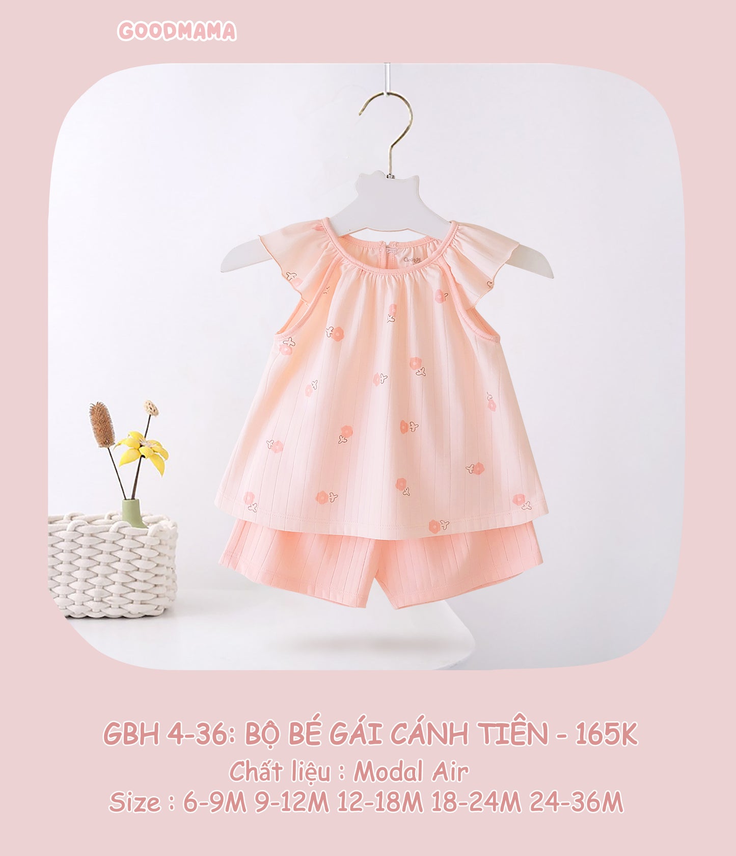 GBH4-36 Bộ Bé gái cánh Tiên Goodmama Chất Liệu Modal Air